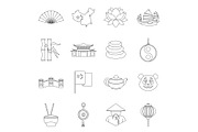 China travel symbols icons set