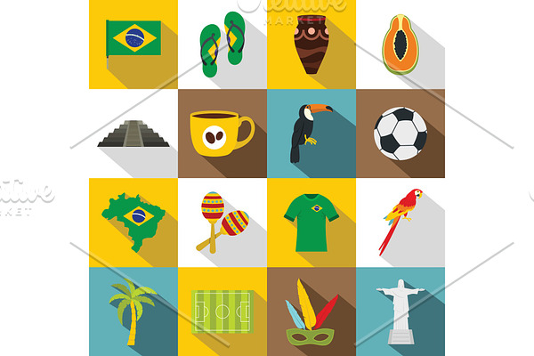 Brazil travel symbols icons set