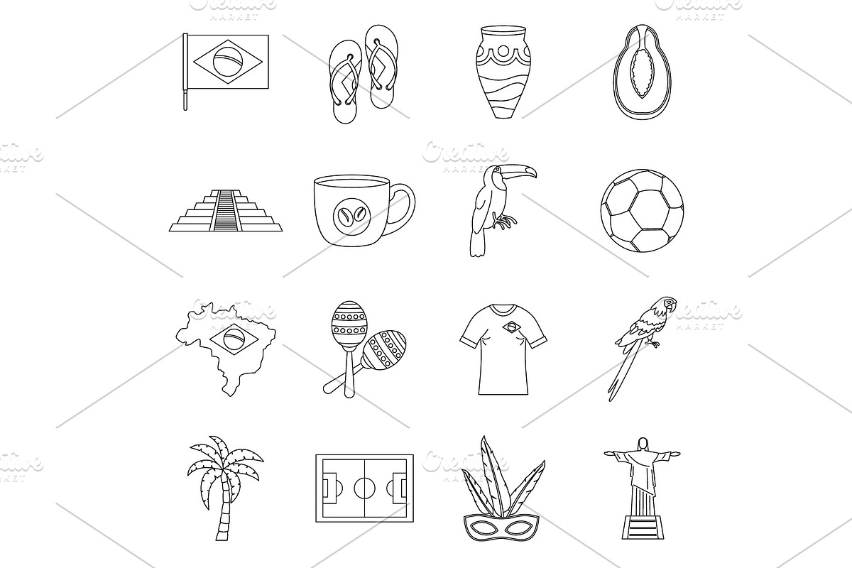 Brazil travel symbols icons set in Illustrations - product preview 8