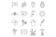 Brazil travel symbols icons set