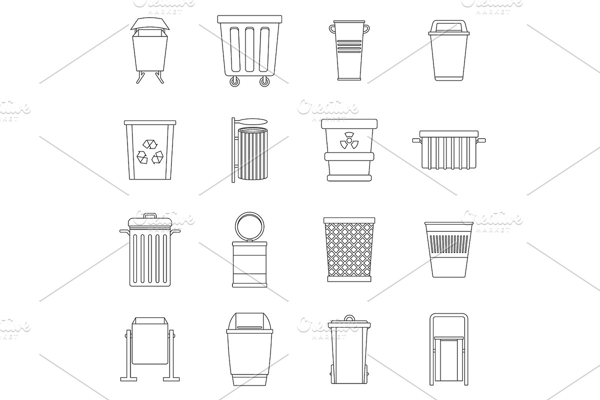 Garbage container icons set, outline in Illustrations - product preview 8