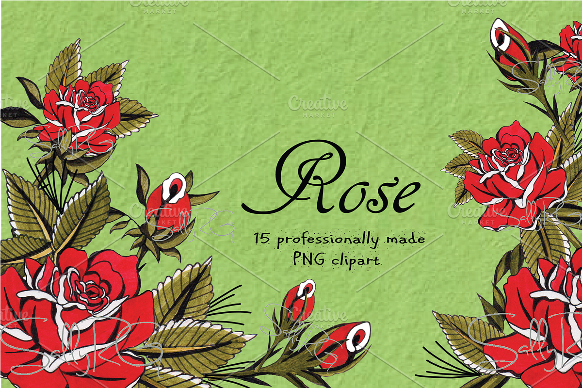 Red Watercolor Rose in Illustrations - product preview 8