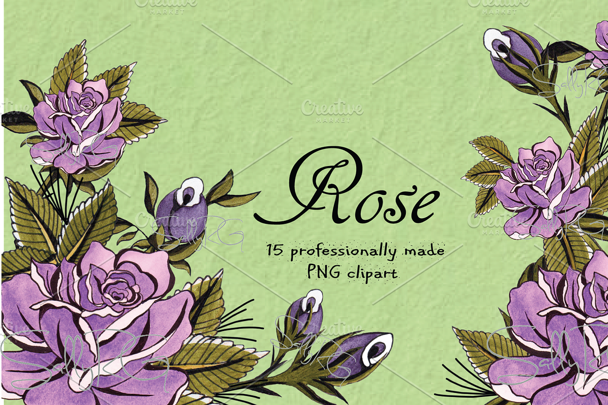 Purple Watercolor Rose in Illustrations - product preview 8