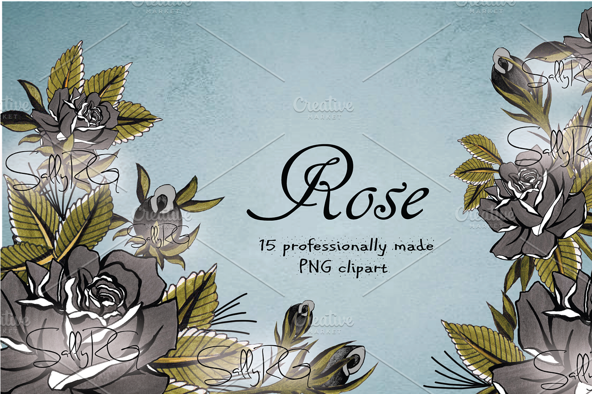 Black Watercolor Rose in Illustrations - product preview 8