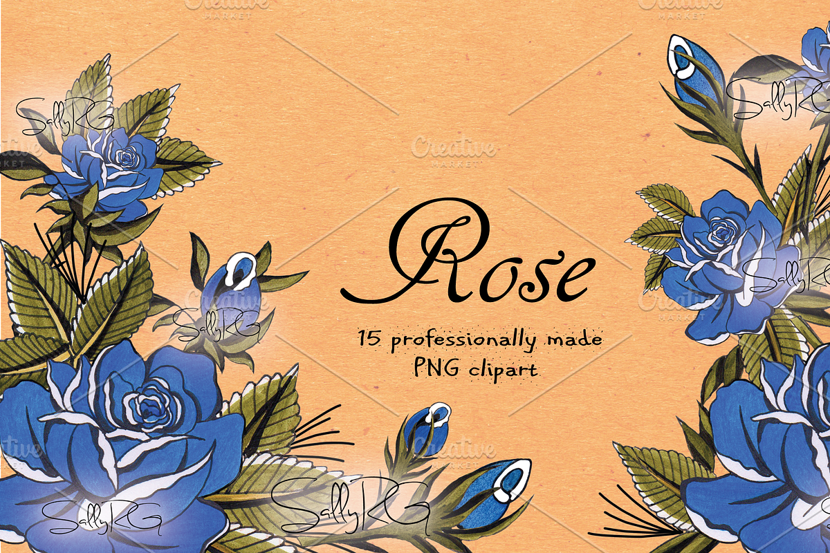 Blue Watercolor Rose in Illustrations - product preview 8