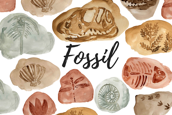 Watercolor Fossil Dinosaur Clipart
