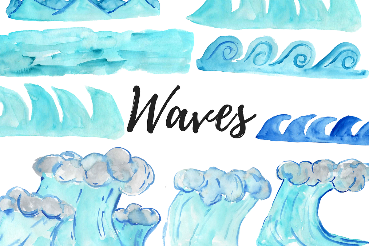 Watercolor Waves Clipart in Illustrations - product preview 8