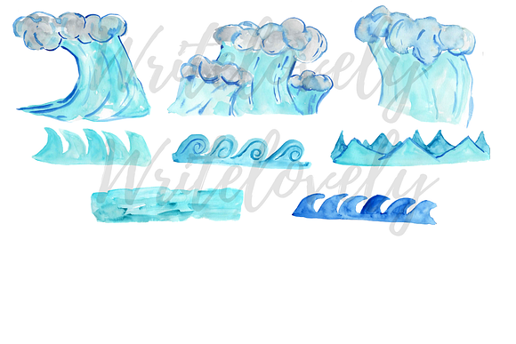 Watercolor Waves Clipart in Illustrations - product preview 1