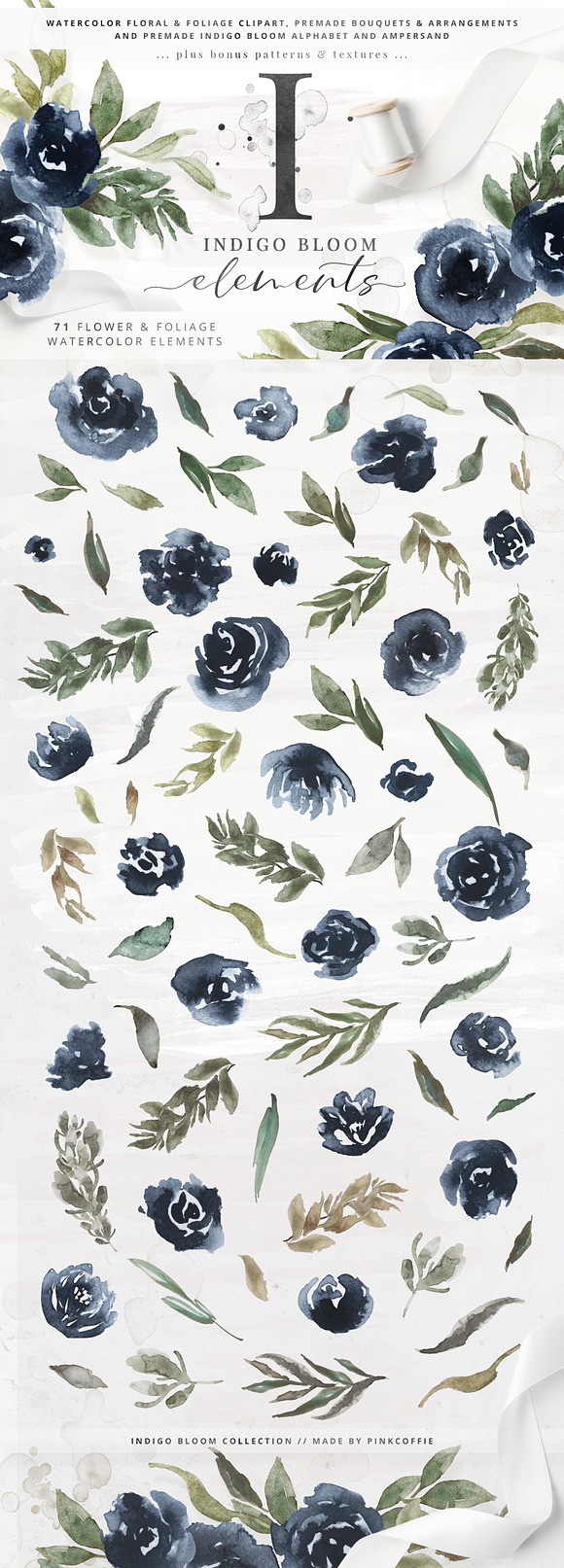 Indigo Bloom Watercolor Collection in Illustrations - product preview 4