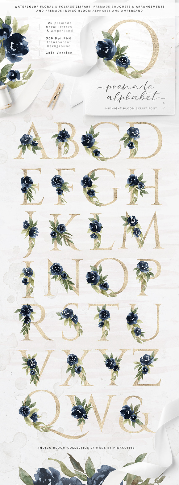 Indigo Bloom Watercolor Collection in Illustrations - product preview 5