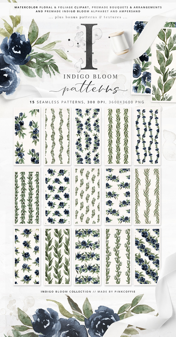 Indigo Bloom Watercolor Collection in Illustrations - product preview 6