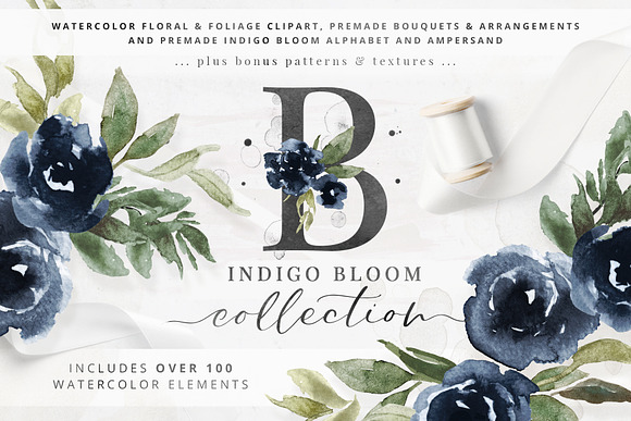 Indigo Bloom Watercolor Collection in Illustrations - product preview 8