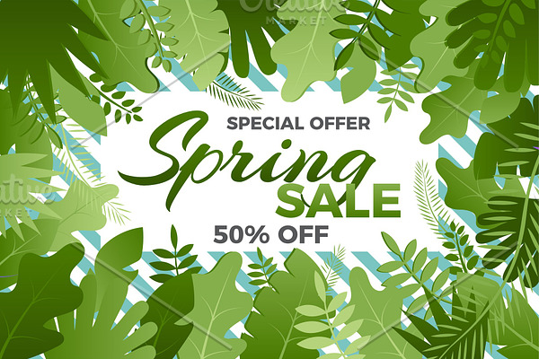 Spring sale banner with leafs Vector