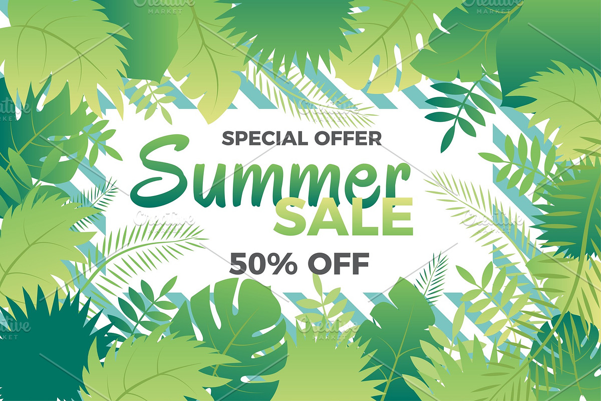 Summer sale banner with leafs Vector in Illustrations - product preview 8