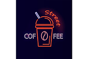 Street Coffee Signboard Neon Vector