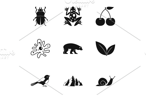 Flora icons set, simple style