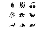 Flora icons set, simple style