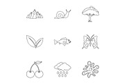 Beautiful nature icons set, outline