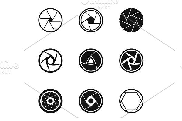 Aperture of camera icons set, simple