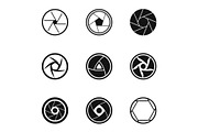 Aperture of camera icons set, simple