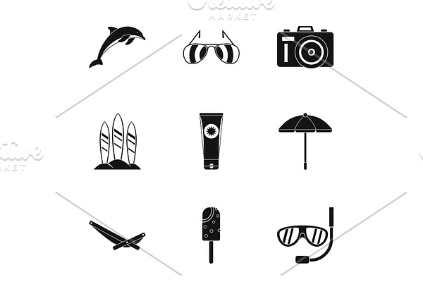 Tourism at sea icons set, simple