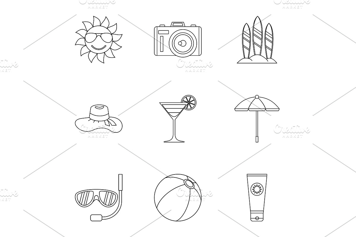 Travel to sea icons set, outline in Objects - product preview 8