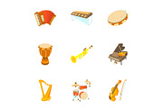 Musical instruments icons set