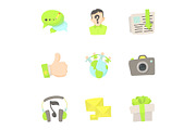 Communication in network icons set