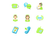 Online support icons set, cartoon