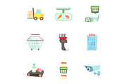Shop icons set, cartoon style