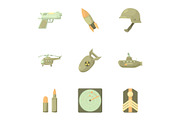 Military weapons icons set, cartoon