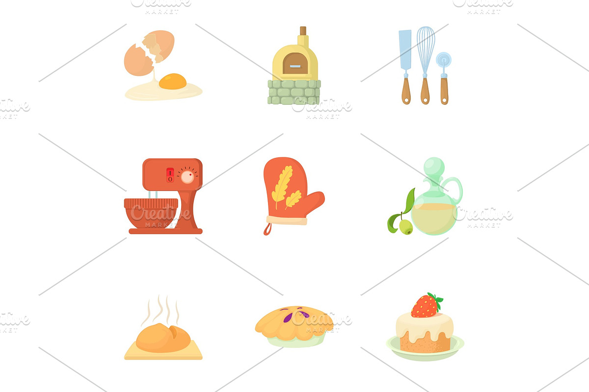 Patisserie icons set, cartoon style in Objects - product preview 8