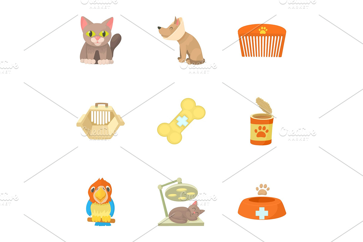 Veterinary icons set, cartoon style in Objects - product preview 8
