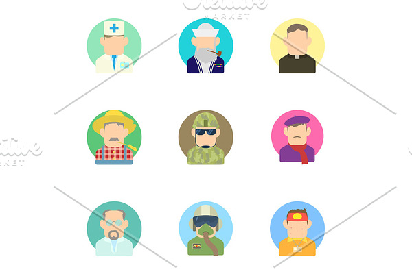 Workers icons set, flat style