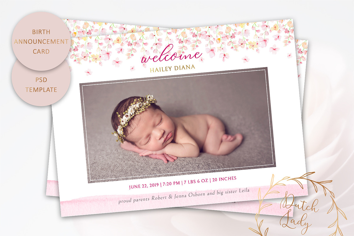 Birth Announcement Card Template #2 in Card Templates - product preview 8