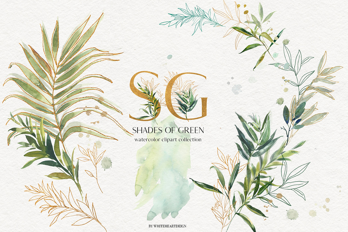 Shades of Green Watercolor Clipart in Illustrations - product preview 8