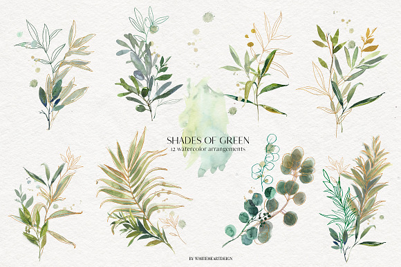 Shades of Green Watercolor Clipart in Illustrations - product preview 18