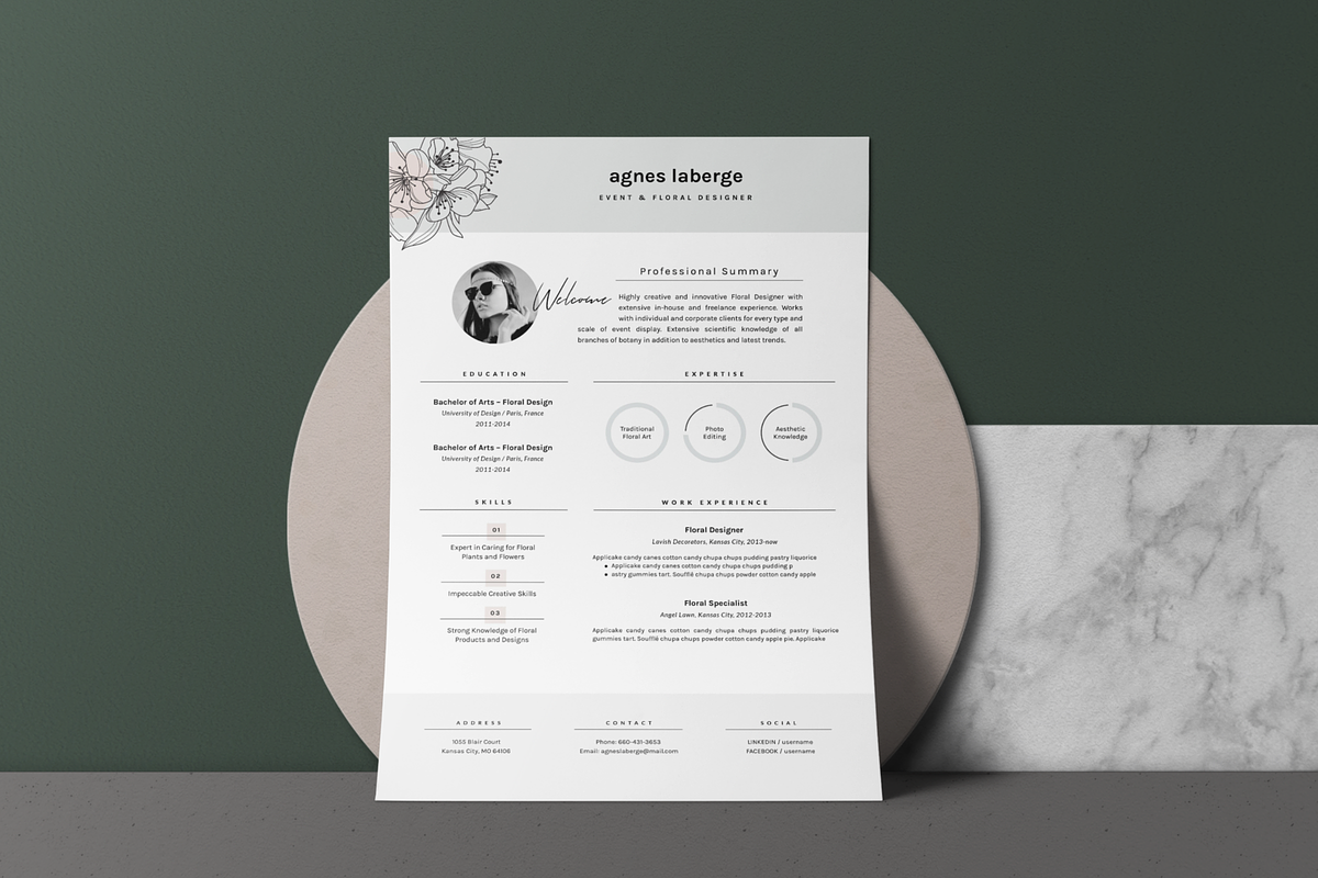 Feminine Resume Design • Agnes in Resume Templates - product preview 8