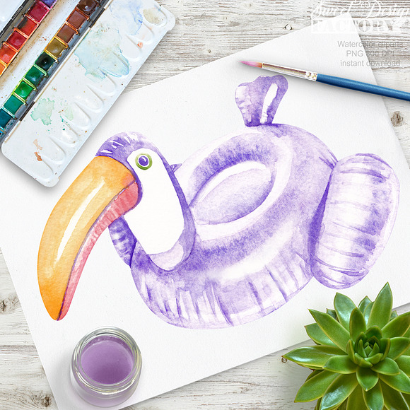 Pool floats watercolor cliparts in Illustrations - product preview 3