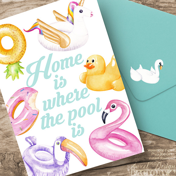 Pool floats watercolor cliparts in Illustrations - product preview 5