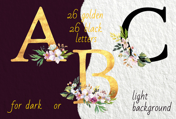 Gold flower alphabet in Illustrations - product preview 5
