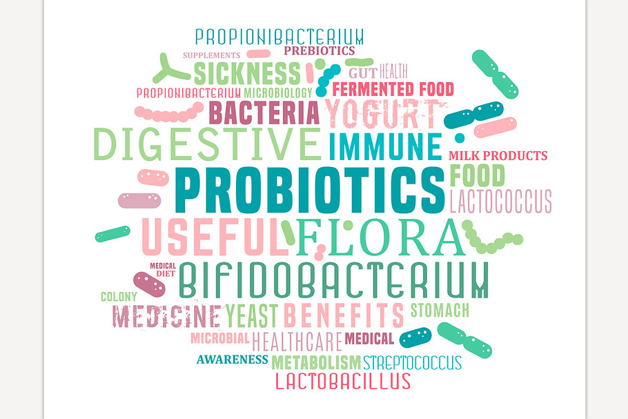 Probiotics and prebiotics lettering in Illustrations - product preview 8