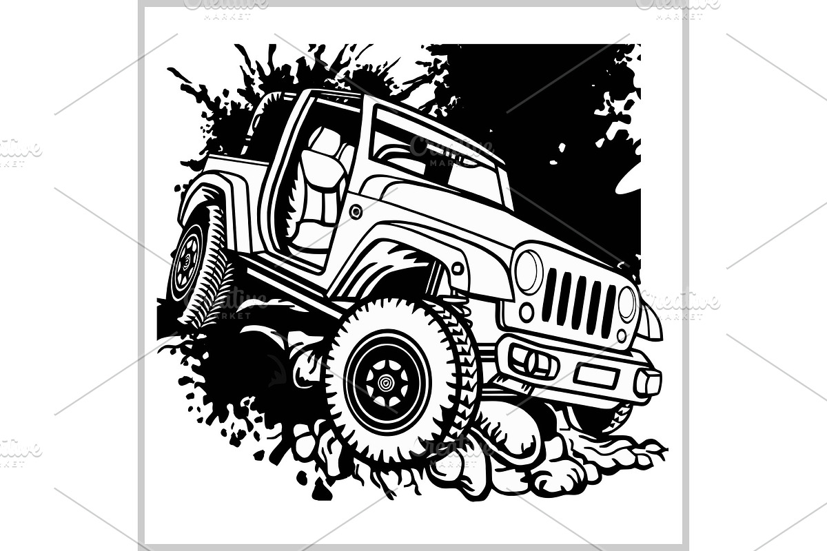 offroad suv car monochrome template in Illustrations - product preview 8