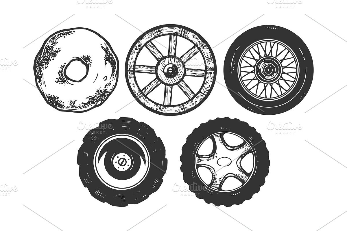 Wheels sketch engraving vector in Illustrations - product preview 8