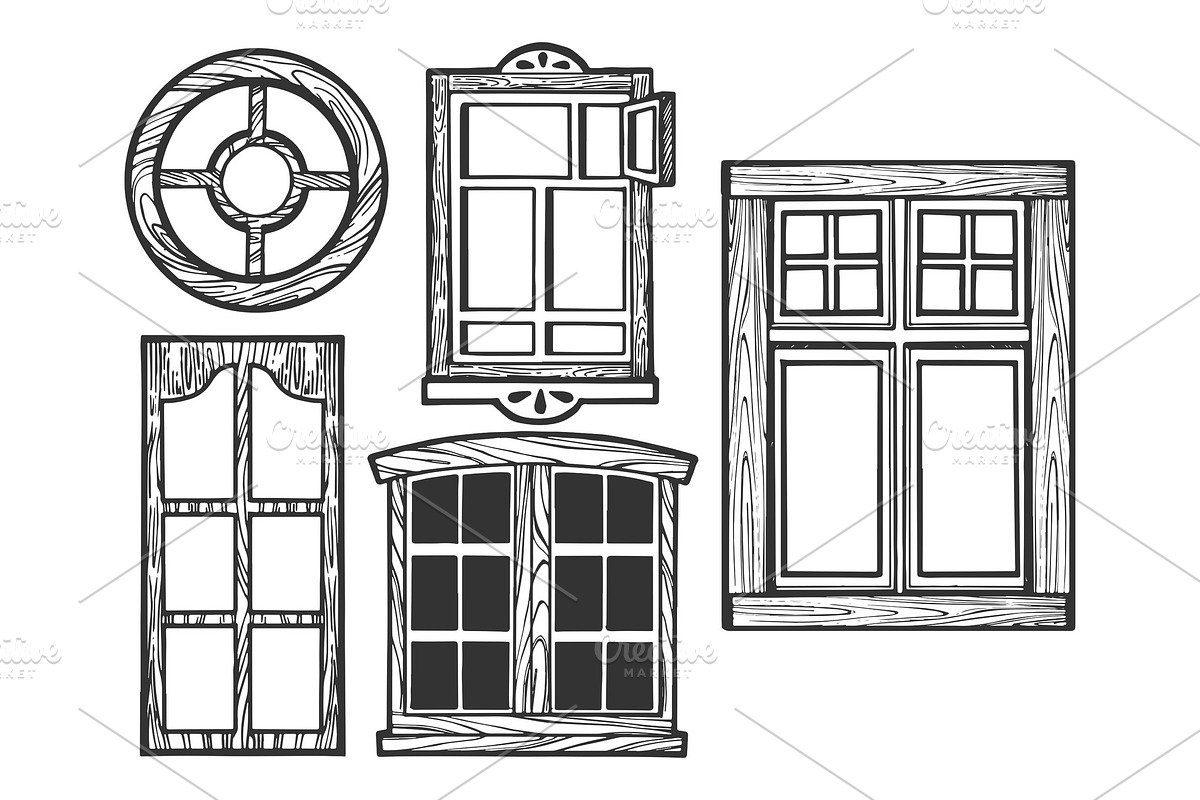 Windows wooden sketch engraving in Illustrations - product preview 8
