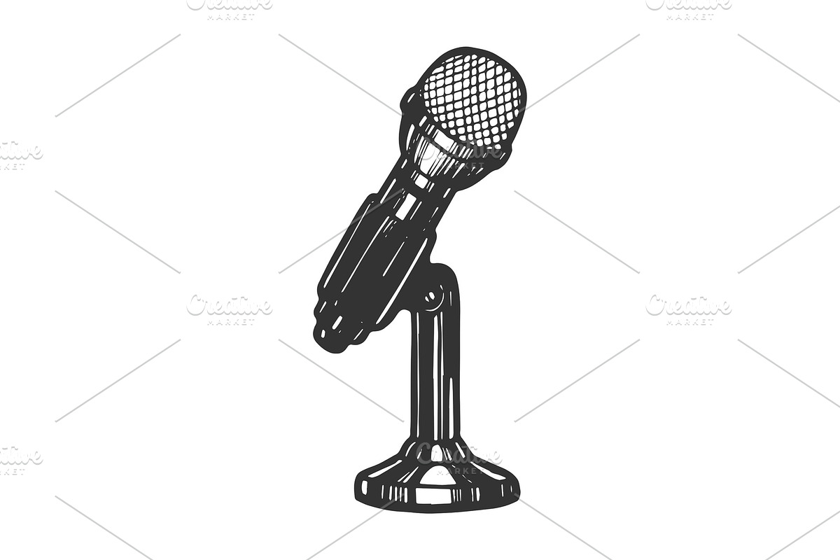 Microphone device sketch engraving in Illustrations - product preview 8