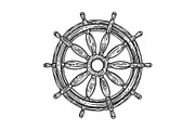 Ship steering wheel sketch engraving