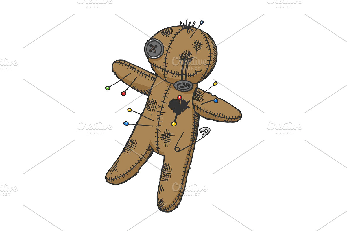 Voodoo doll color sketch engraving in Objects - product preview 8