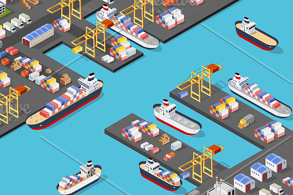 Isometric port cargo ship in Illustrations - product preview 1