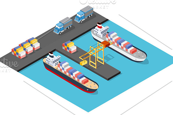 Isometric port cargo ship in Illustrations - product preview 2